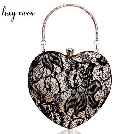 New Vintage Black Lace Flower Clutch For Women Classic Heart Shape Evening Bag Elegant Lady Handbag Banquet Wedding Bridal Purse| | - AliExpress