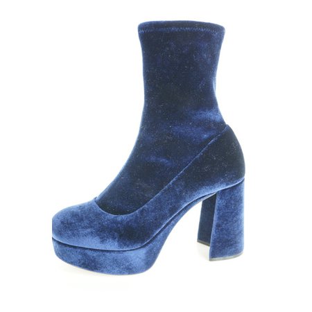 Miu Miu Blue Velvet Stretch Block Heel Platform Ankle Boots Size... | LePrix
