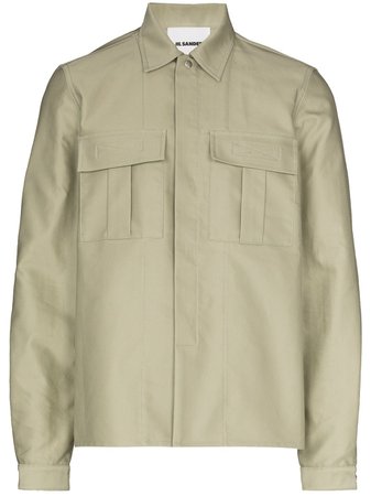 Shop green Jil Sander long-sleeve military shirt with Express Delivery - Farfetch