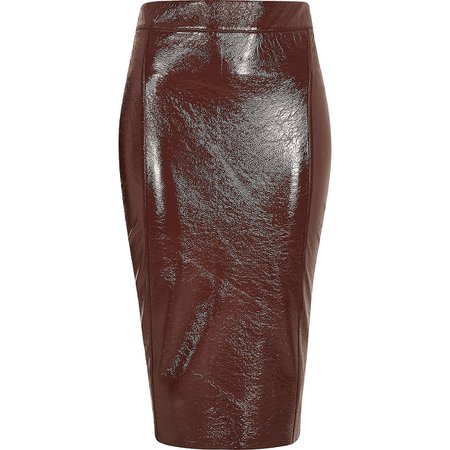 Dark red vinyl back split pencil skirt - Midi Skirts - Skirts - women