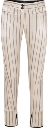 Cropped Striped Cotton-blend Satin Slim-leg Pants - Ecru