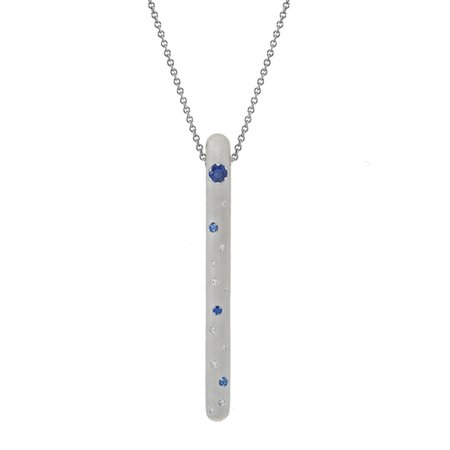 Delicato Linear Pendant in 14K White Gold with Blue Sapphires and Diamonds by GiGi Ferranti