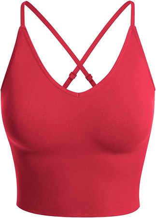 Design by Olivia Women's Seamless Padded Workout Sports Bra Cami Cropped Yoga Tank Top with Adjustable Straps Red SM at Amazon Women’s Clothing store
