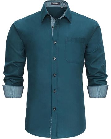 Amazon.com: HISDERN Teal Dress Shirts for Men Button Down Long Sleeve Casual Shirt Wrinkle-Free Inner Contrast Formal Business Mens Shirts Party : Clothing, Shoes & Jewelry