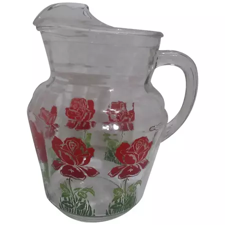 Anchor Hocking Red Roses Water Pitcher - Ruby Lane