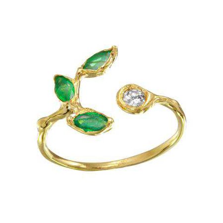 Emerald & Diamond Marquise Leaf Ring – Moondance Jewelry