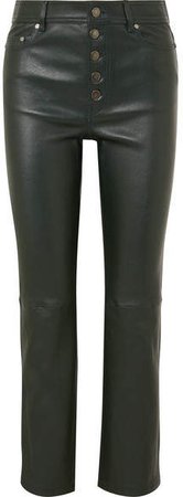 Den Leather Straight-leg Pants - Dark green
