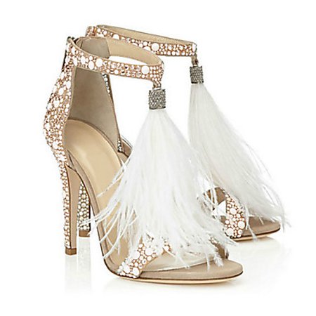 Women's Sandals / Wedding Shoes Furry Feather Summer Stiletto Heel Open Toe Sweet Wedding Party & Evening Rhinestone / Feather / Tassel Solid Colored Suede White / EU41 2020 - US $10.5