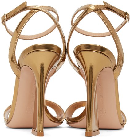 GIANVITO ROSSI Gold Ankle Strap Curved Heels
