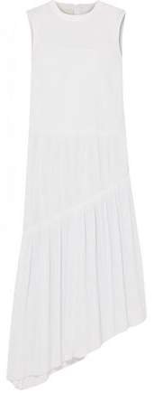 Asymmetric Pleated Cotton-blend Poplin Midi Dress