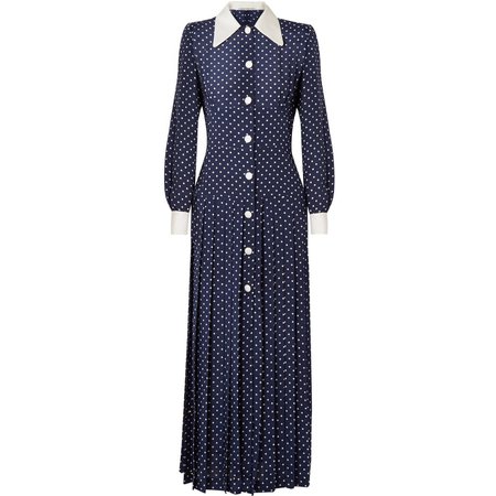 Alessandra Rich Navy Pleated Polka-Dot Midi Dress - Kate Middleton Dresses - Kate's Closet