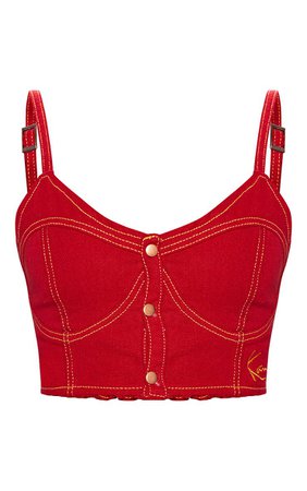 Karl Kani Red Embroidered Bralet | Denim | PrettyLittleThing USA