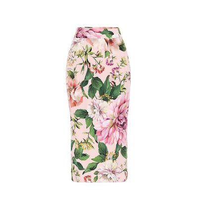 DOLCE & GABBANA Floral stretch-silk pencil skirt