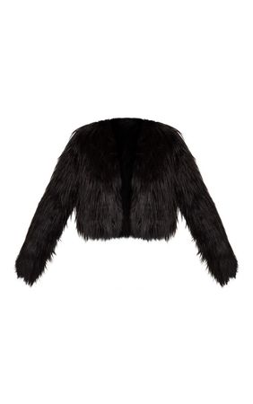 Liddie Black Faux Fur Shaggy Cropped Jacket | PrettyLittleThing USA