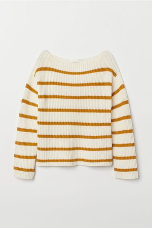 Ribbed Sweater - Natural white/yellow striped - Ladies | H&M US