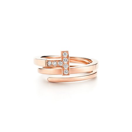 Tiffany T square wrap ring in 18k rose gold with diamonds. | Tiffany & Co.