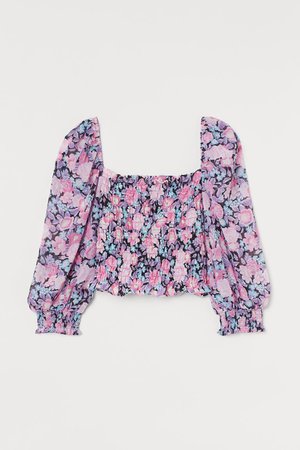 Short Smocked Blouse - Pink floral - Ladies | H&M US