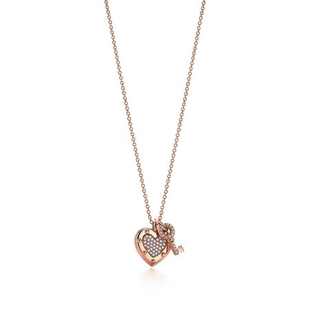 Return to Tiffany® Love heart tag key pendant in 18k rose gold with diamonds. | Tiffany & Co.