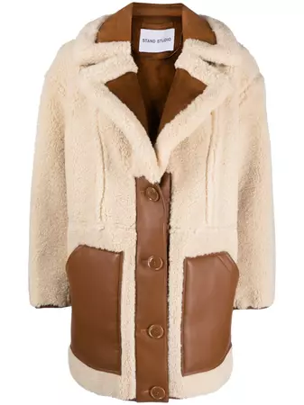 STAND STUDIO single-breasted faux-shearling Coat - Farfetch