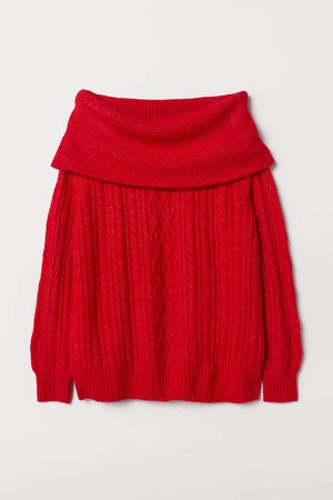 Off-the-shoulder Sweater - Red
