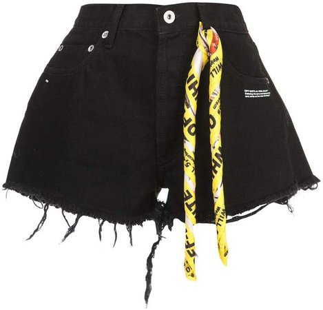 twisted scarf detailed denim shorts
