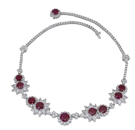 40.89 Carat Round Ruby and Diamond Halo Necklace