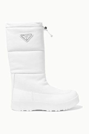 Logo-appliqued Quilted Leather Snow Boots - White