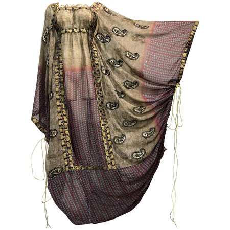 Custom-Made Thea Porter-Inspired Kaftan of Silk Sari Fabric w/Gold Draw Strings For Sale at 1stDibs