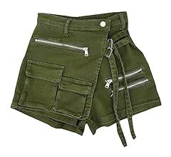 Women's Denim Shorts High Waist Zipper Lace Strap Pockets Fake 2 Pcs EN8 Shorts Skirts Summer EN8 M at Amazon Women’s Clothing store