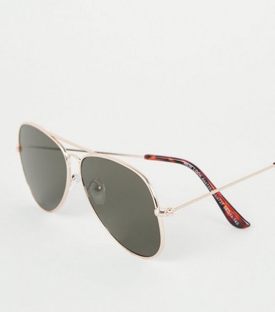 Gold Thin Frame Pilot Sunglasses | New Look