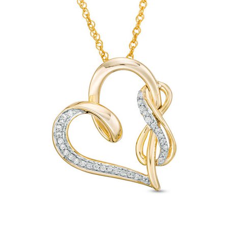 1/8 CT. T.W. Diamond Infinity and Swirl Heart Pendant in Sterling Silver with 14K Gold Plate | Zales