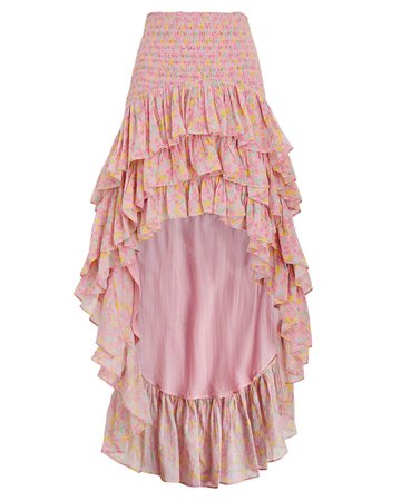 LoveShackFancy Berry High-Low Floral Cotton Skirt | INTERMIX®