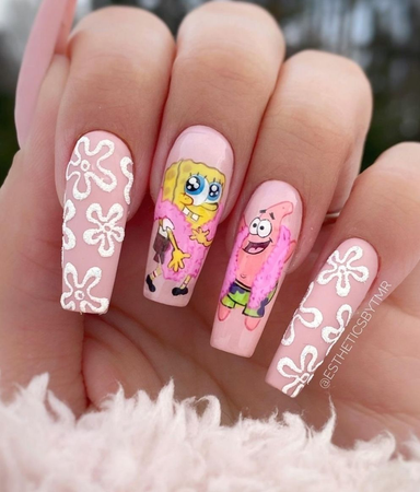 pink SpongeBob nails
