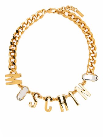 Moschino crystal logo curb chain necklace - FARFETCH