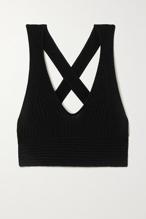 Tromelin Cropped Ribbed Cashmere Top - Black