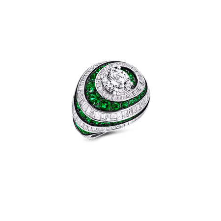 Swirl Baguette Ring, Emerald and Diamond | Graff