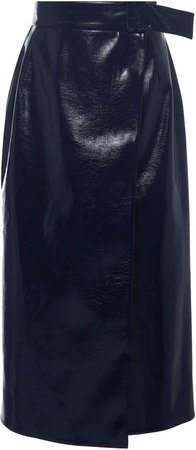 Paulina Wrap-Effect Vinyl Midi Skirt Size: 6