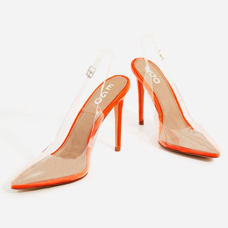 Seamless Perspex Heel In Neon Orange Patent | EGO