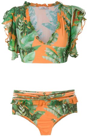 printed crop top bikini set