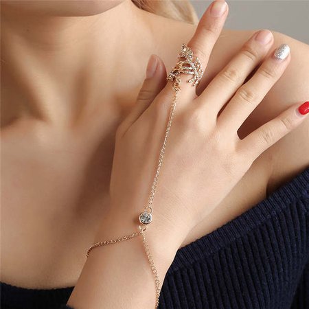 Online Shop imixlot Trendy Crystal Leaves Hand Ring Bracelet For Women Silver Rose Gold Gold Chain Index Finger Jewelry | Aliexpress Mobile