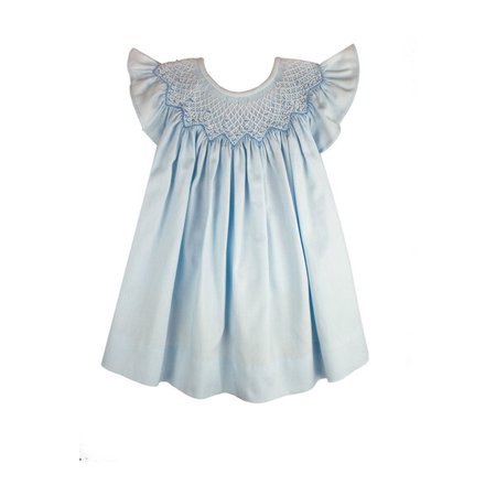 Smocked Bishop Dress & Bonnet, Light Blue Cotton - Baby Girl Clothing Dresses - Maisonette