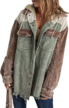 Amazon.com: Sidefeel Women Corduroy Hooded Colorblock Long Sleeve Jacket Raw Hem Coat Outwear : Clothing, Shoes & Jewelry