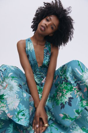 Lyocell-blend V-neck dress - Turquoise/Floral - Ladies | H&M GB