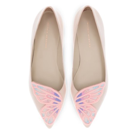 Nude and pastel pointed toe butterfly flats