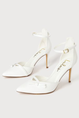 Syyna White Bow Ankle Strap Pumps