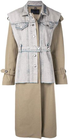 Belted Trench with Denim Vest Coat