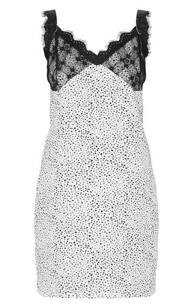 Beige Dalmatian Print Lace Cup Detail Shift Dress | PrettyLittleThing USA