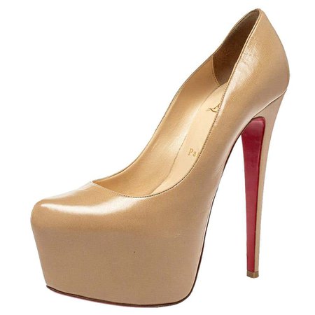 *clipped by @luci-her* Christian Louboutin Beige Leather Daffodile Platform Pumps Size 39 For Sale at 1stDibs