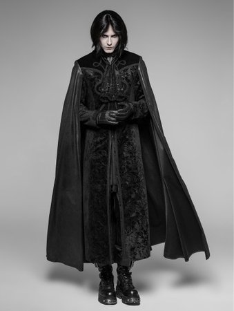 Punk Rave Black Gothic Night Count Vampire Long Cloak Coat for Men - DarkinCloset.com