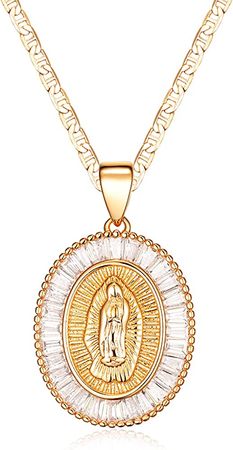 Amazon.com: Barzel 18K Gold Plated Flat Mariner/Marina 060 3MM Chain Necklace With Cubic Zirconia Virgin Mary Guadalupe Charm Pendant (18) : Clothing, Shoes & Jewelry